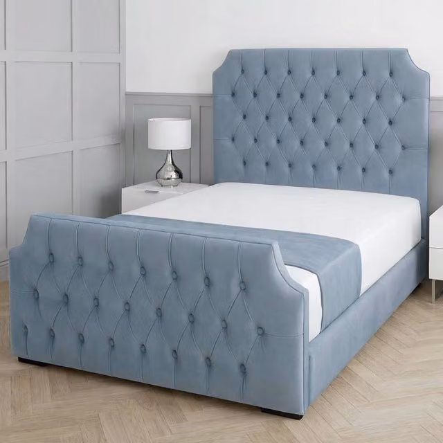 Living Comfort Bedz Westminster Upholstered Gas Lift Storage Bed in Blue, Size: Double (140 x 200 cm)