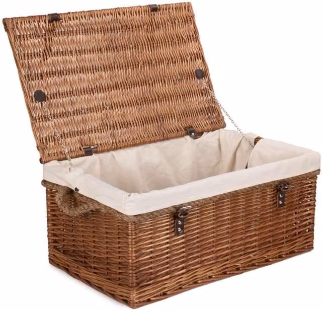 Red Wicker Hamper with White Cotton Lining and Rope Handles, W/D/H: 62 x 40 x 29 cm – 1