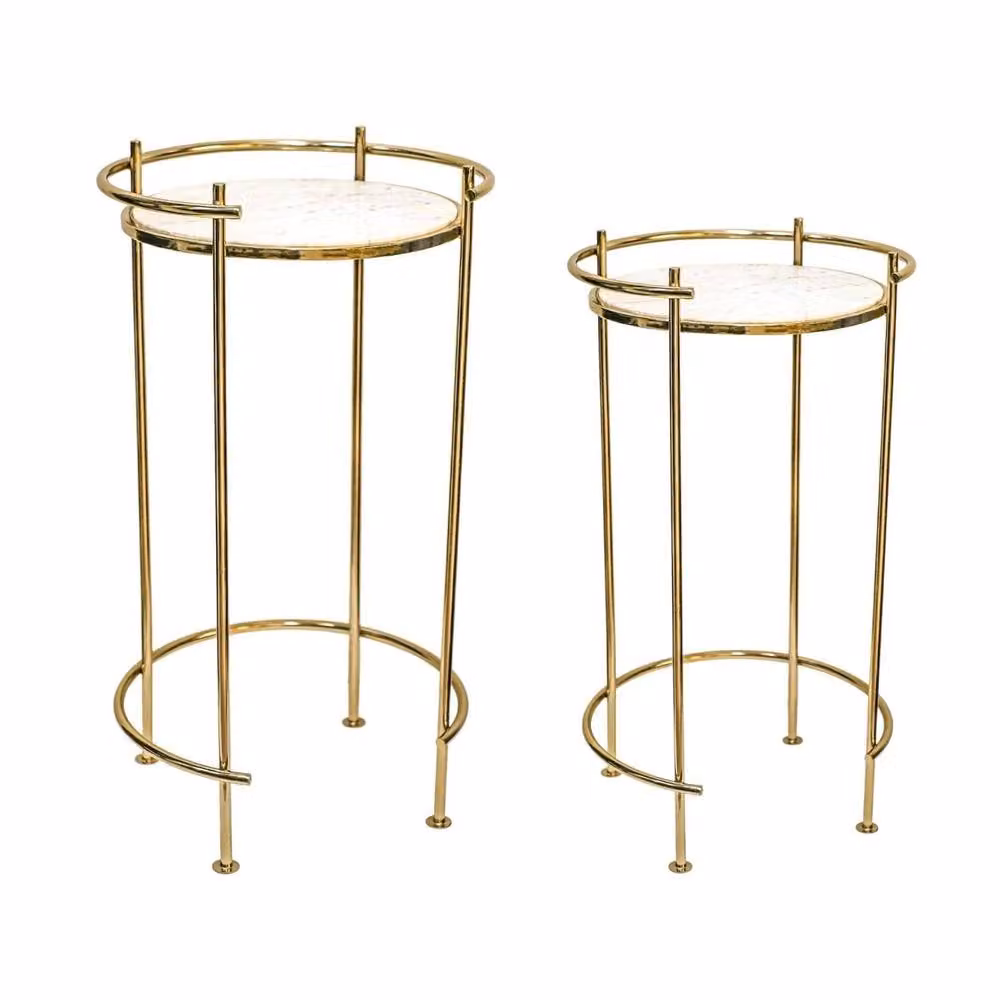 Ivyline Opulence Set of 2 Nested Side Tables with Marble Tops and Gold Finish – 2