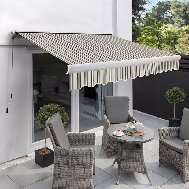 Primrose Full Cassette Electric Motorised Awning with Multi-Stripe Canopy, Width: 6.0 m