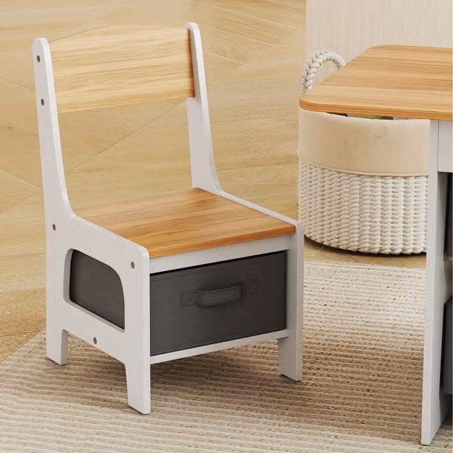 AIYAPLAY Kids Table and Chair Set in Natural Wood Finish