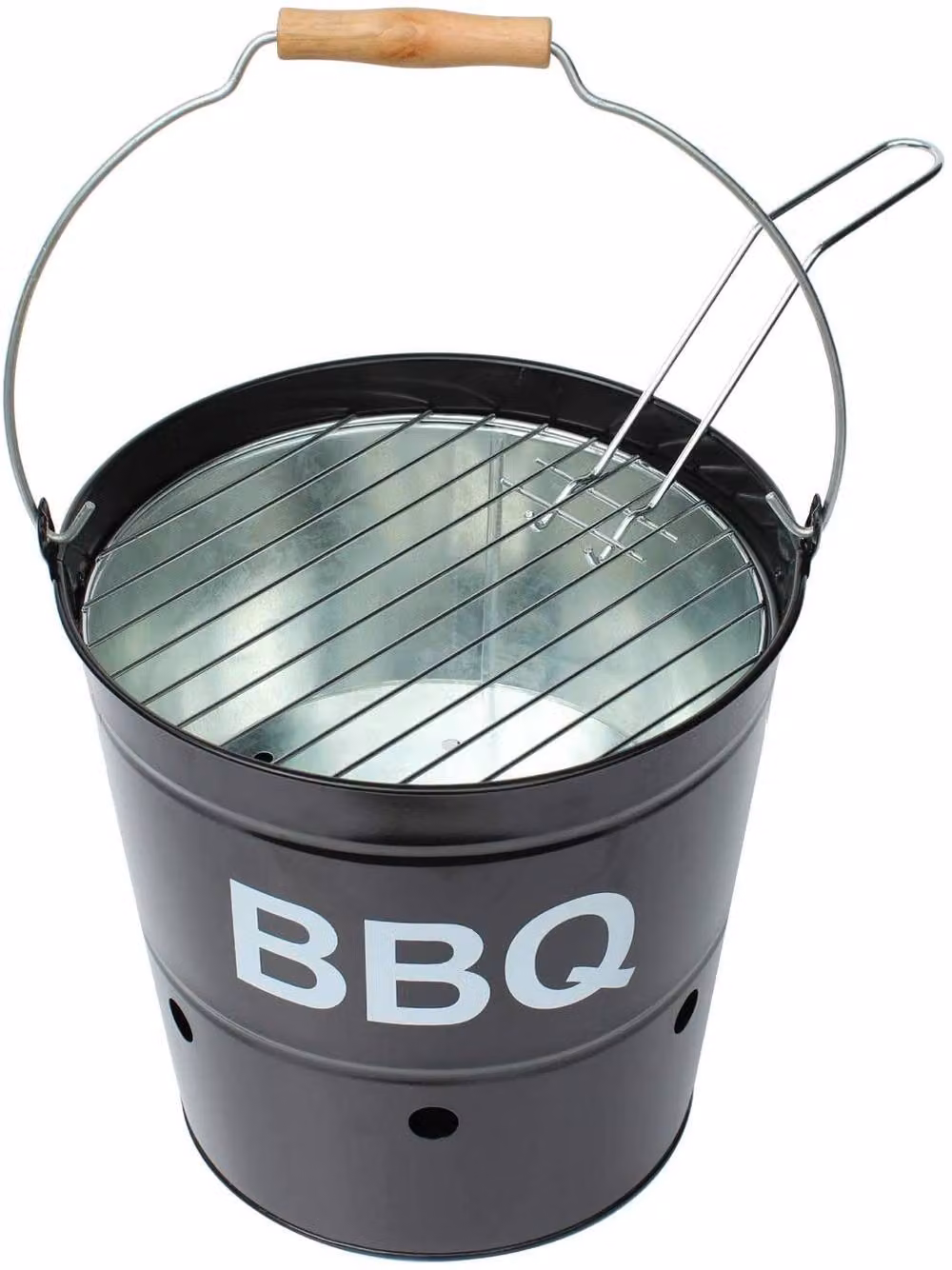 Simpa Tabletop BBQ Barbeque Bucket in Black Galvanised Steel with Fuel Bowl and Grill Handle – 2