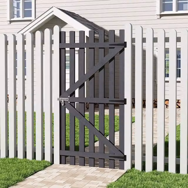 Livingandhome Grey Wooden Garden Swing Gate with Latch, W: 90 cm, H: 180 cm