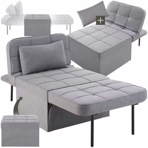 tectake 4-in-1 Folding Chair, Day Bed, Lounger and Footstool with Metal Frame and Foam Padding in Grey – 1
