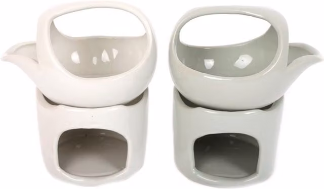KDMK Modern Round Ceramic Spouted Oil Burner and Tealight Lamp in Grey