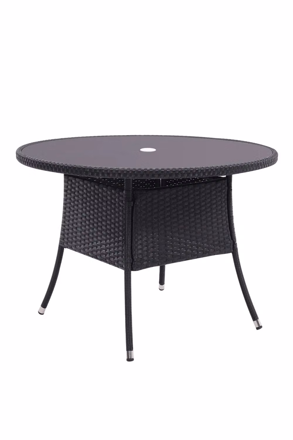 Living and Home Round Black Wicker Garden Dining Table with Parasol Hole, W/D/H: 105 x 73 x 73 cm – 2