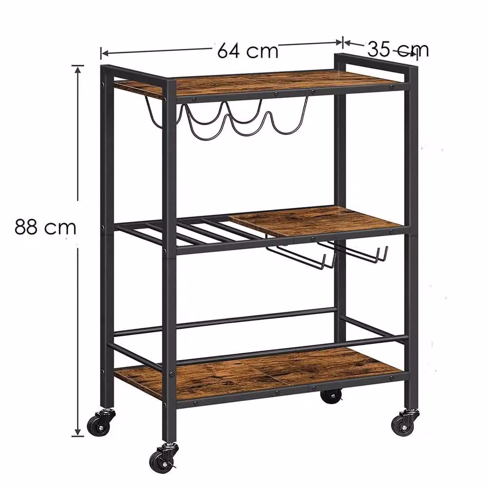 NESTLUNE 3 Tier Industrial Design Rolling Wooden Kitchen Bar in Black – 2