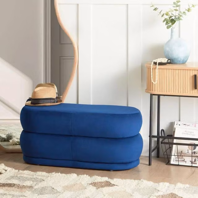Wyld and Coco Lux Velvet Navy Blue Upholstered Bed Bench