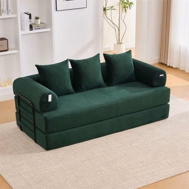 Direct Wicker 2 Pack Foldable Metal Frame L-Shape Sofa in Green with Sleeping Function and Scatter Cushions – 1