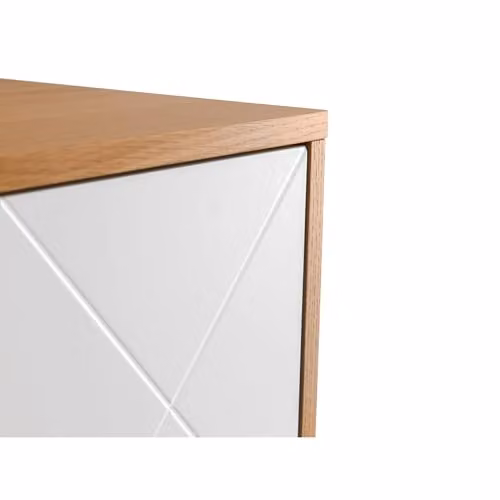 Julian Bowen Moritz 4 Door Cabinet in White and Oak with Gold Details, H134.5 x W118 x D39.5 cm – 2