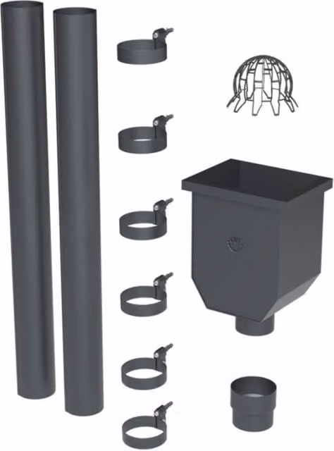 Galeco Steel Round Hopper and Downpipe Kit in Graphite Grey, 87mm Diameter