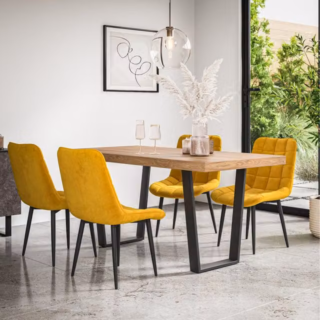More4Homes Aria Dining Set with Rectangular Oak Effect Table and 4 Yellow Velvet Chairs