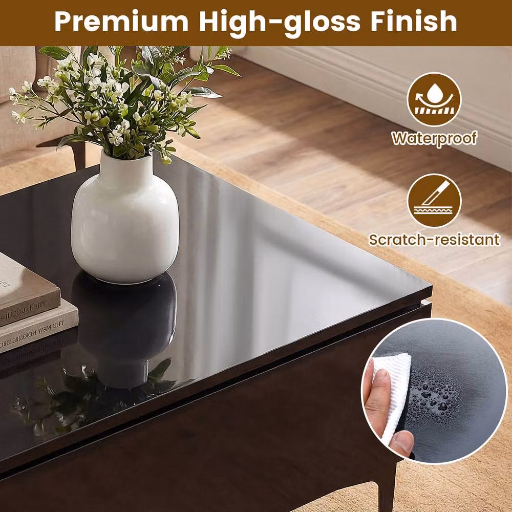Costway Modern Lift Top Coffee Table and Sofa Side Table in Black High Gloss Finish – 7