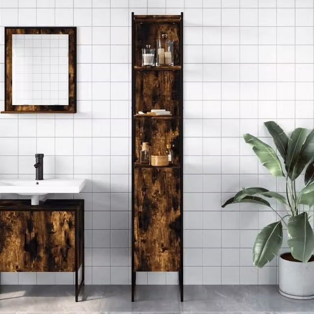 Berkfield Home Sturdy Bathroom Cabinet in Smoked Oak Brown, W/D/H: 33 x 33 x 185.5 cm – 1