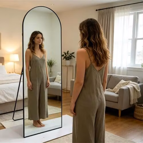 Gr8 Home Arched Full Length Floor Standing Mirror with Black Aluminium Frame, H 160 cm x W 50 cm – 3