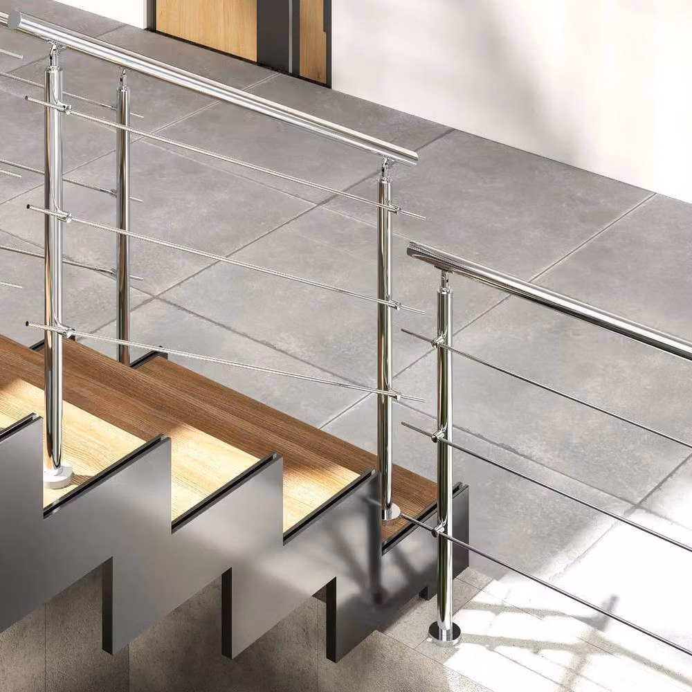 PAWNORA 3 Bar Stainless Steel Stair Railing Balustrade in Silver, W: 100 cm, H: 106 cm – 3