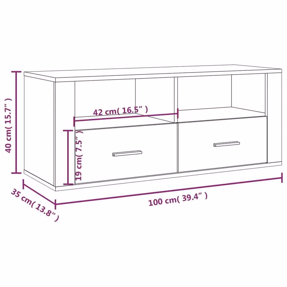 Berkfield Home Smoked Oak TV Cabinet in Brown, W/D/H: 100 x 35 x 40 cm – 3