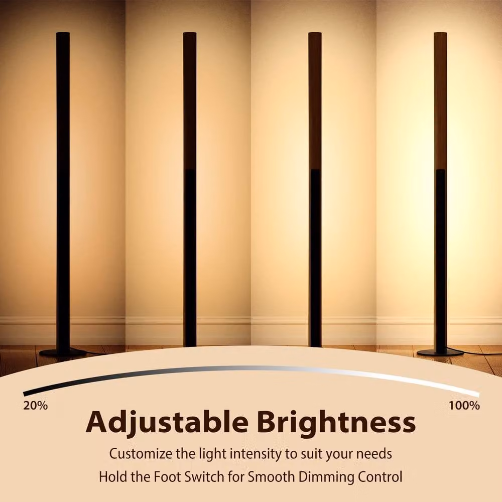 Costway Bamboo LED Floor Lamp with Foot Switch, Dimmable Mid-Century Corner Lamp in Natural Wood Finish – 5