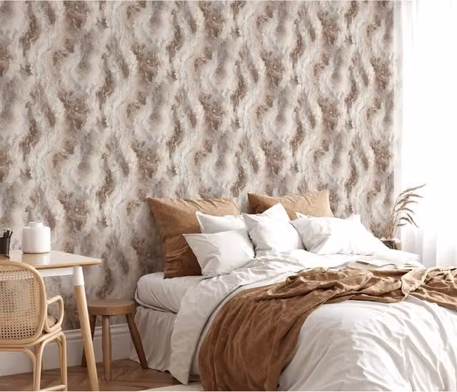 Elle Decoration Cosmic Abstract Embossed Vinyl Flooring in Beige and Brown