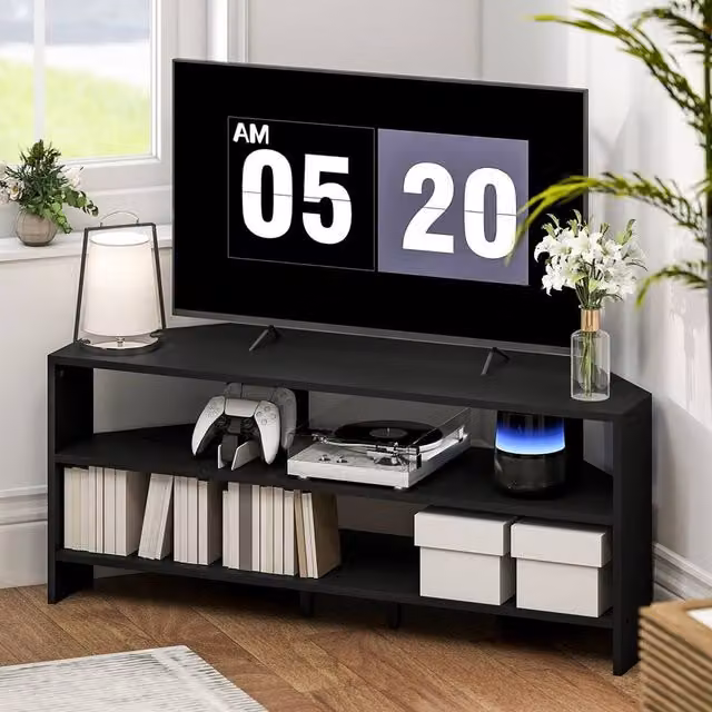 KORVIXA Minimalist Black Matt TV Unit with Media Compartments
