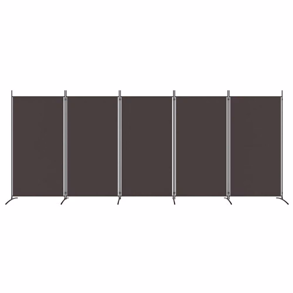 Berkfield Home 5-Panel Fabric Room Divider in Brown, H 180 cm x W 433 cm – 3