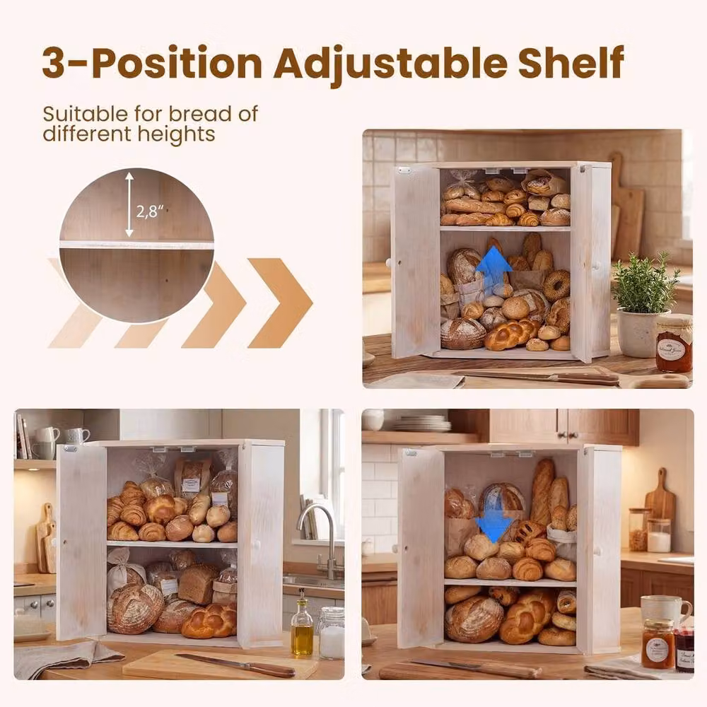 SPETLEK Farmhouse Corner Bread Box Storage Container for Kitchen Counter, White – 4