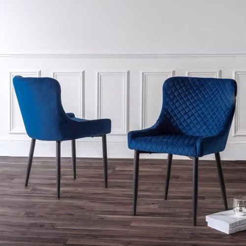 Julian Bowen Luxe Set of 2 Velvet Upholstered Dining Chairs in Blue and Black – 4