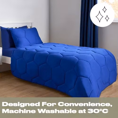 OHS Blue Coverless Honeycomb Quilted Single Duvet and Pillowcase Set, 7.5 Tog, W/D/H: 135 x 200 cm – 2