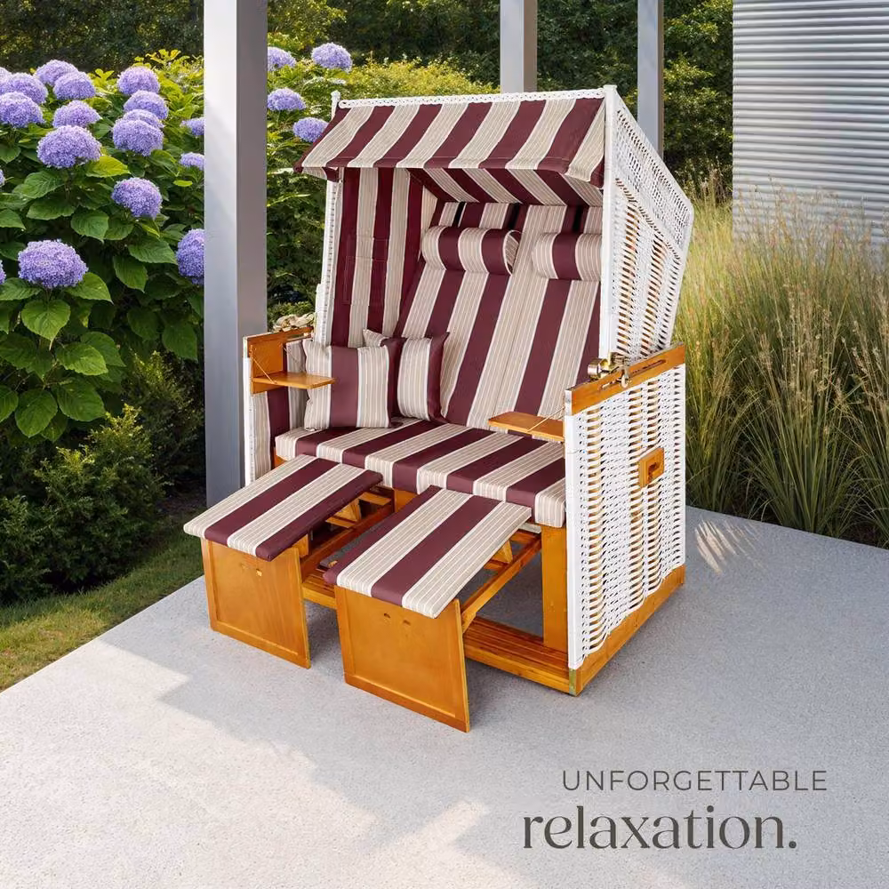 tectake Sylt 2 Seater Beach Chair in Red with Cushions, Footrest, Sun Canopy and Rain Cover – 7