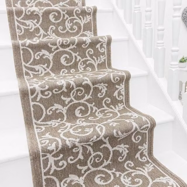 runrug Ivy Reversible and Durable Stair Runner Carpet in Beige, W: 60 cm x L: 570 cm