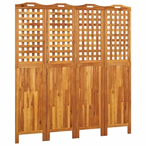 vidaXL 4-Panel Acacia Wood Room Divider, Brown, W/D/H: 162 x 2 x 180 cm – 1