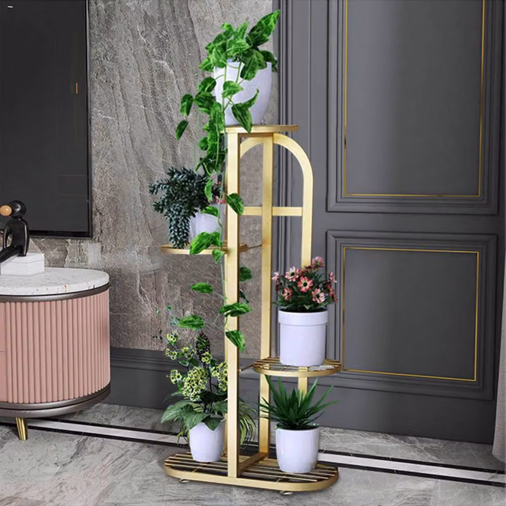 Living and Home 4-Tier Metal Plant Stand Decorative Display Shelf in Gold – 3