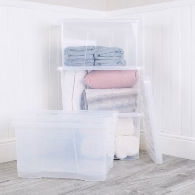 Wham Crystal 5 x 60 l Transparent Plastic Storage Boxes with Lids