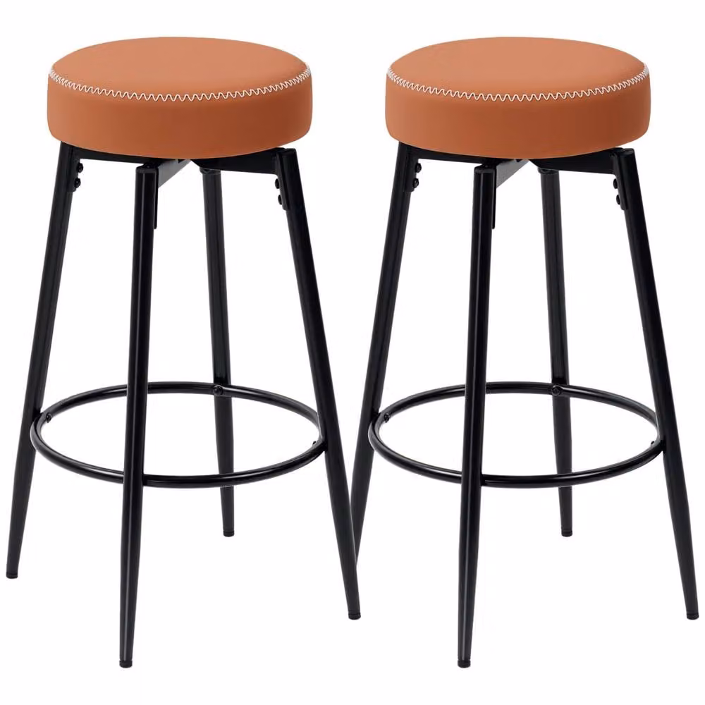Wyld Haus Mativa Faux Leather Bar Stools Set of 2 in Brown and Black with 360 Degree Swivel and Metal Frame – 2