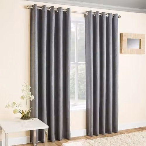 Enhanced Living Vogue Grey Silver Thermal Eyelet Curtains, W: 117 cm, D: 183 cm