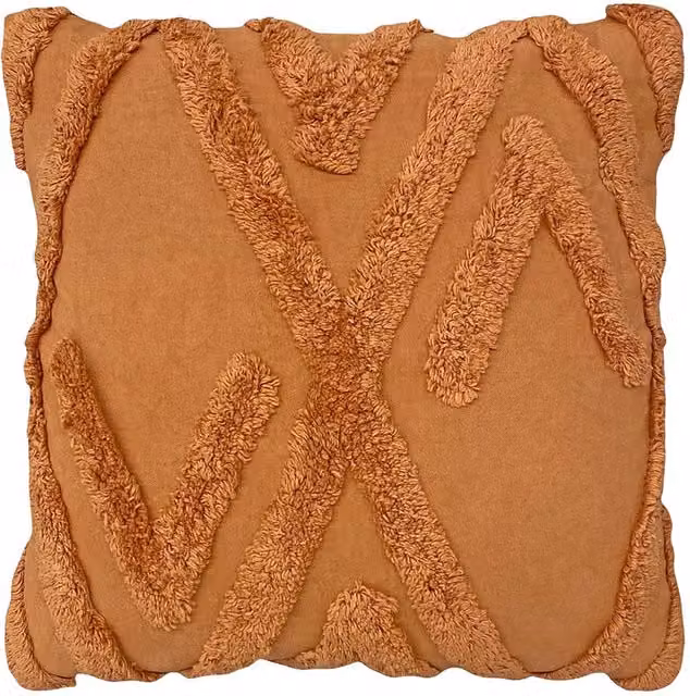 Kamjo Geometric Tufted Cotton Square Cushion in Orange and Brown