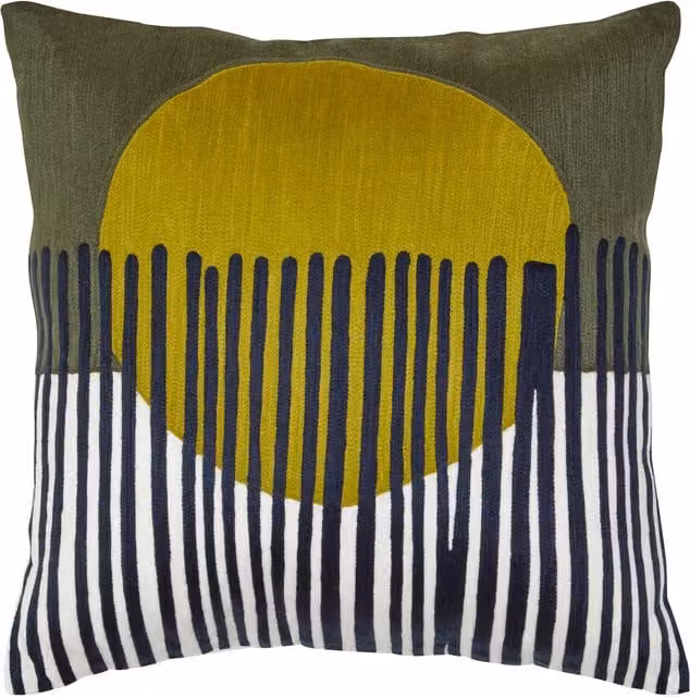 Orsina Bosie Ozella Round Graphic Cotton Cushion in Green, White, Black and Silver