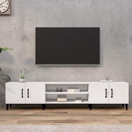 vidaXL Modern Glossy White TV Cabinet with Media Compartments, W: 180 cm, D: 40 cm, H: 31.5 cm – 2