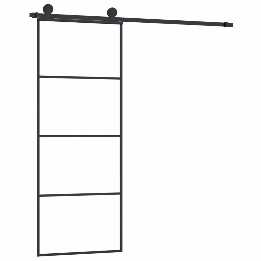 Berkfield Home Sliding Door with Hardware Set, Black ESG Glass and Aluminium, W: 76 cm, H: 205 cm – 2