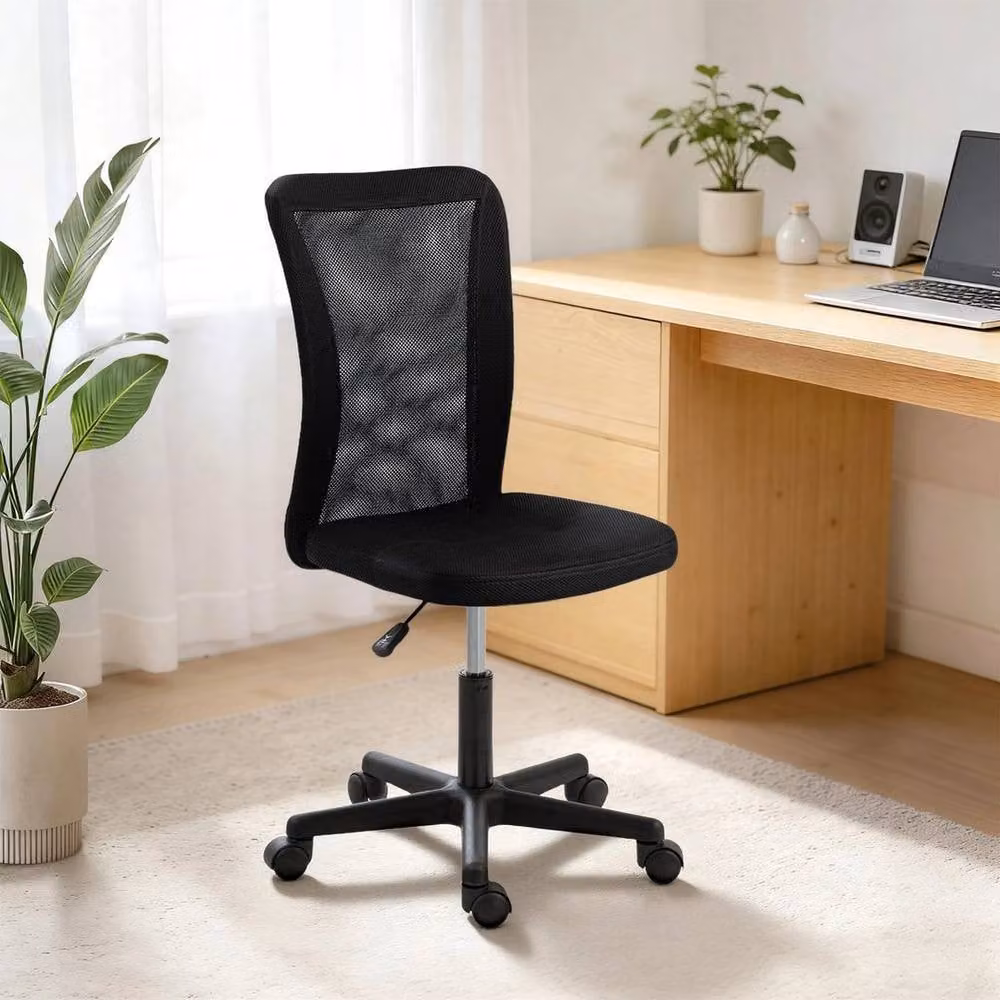 FORGEVIO Black Fabric Armless Swivel Task Chair for Home Office – 5