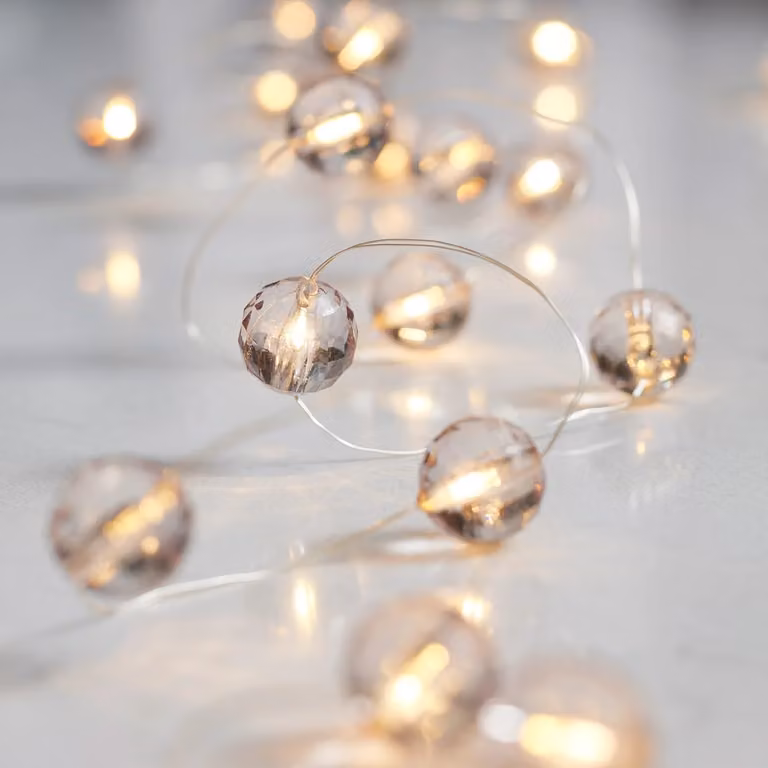 Lights4fun 20 Warm White LED Bead Micro Fairy Lights with Silver String and Transparent Spheres