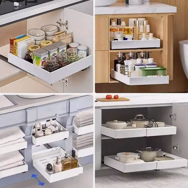 Ventryn Extendable Pull Out Kitchen Cabinet Organizer and Storage Shelves, White