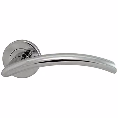 Loops Pair of Oval Arched Bar Door Handles with Concealed Fix Round Rose in Polished Chrome
