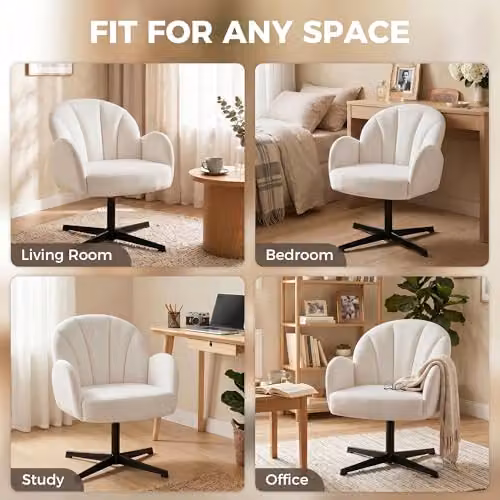 HOMCOM Swivel Accent Chair in Beige and White Fabric with Armrests – 3