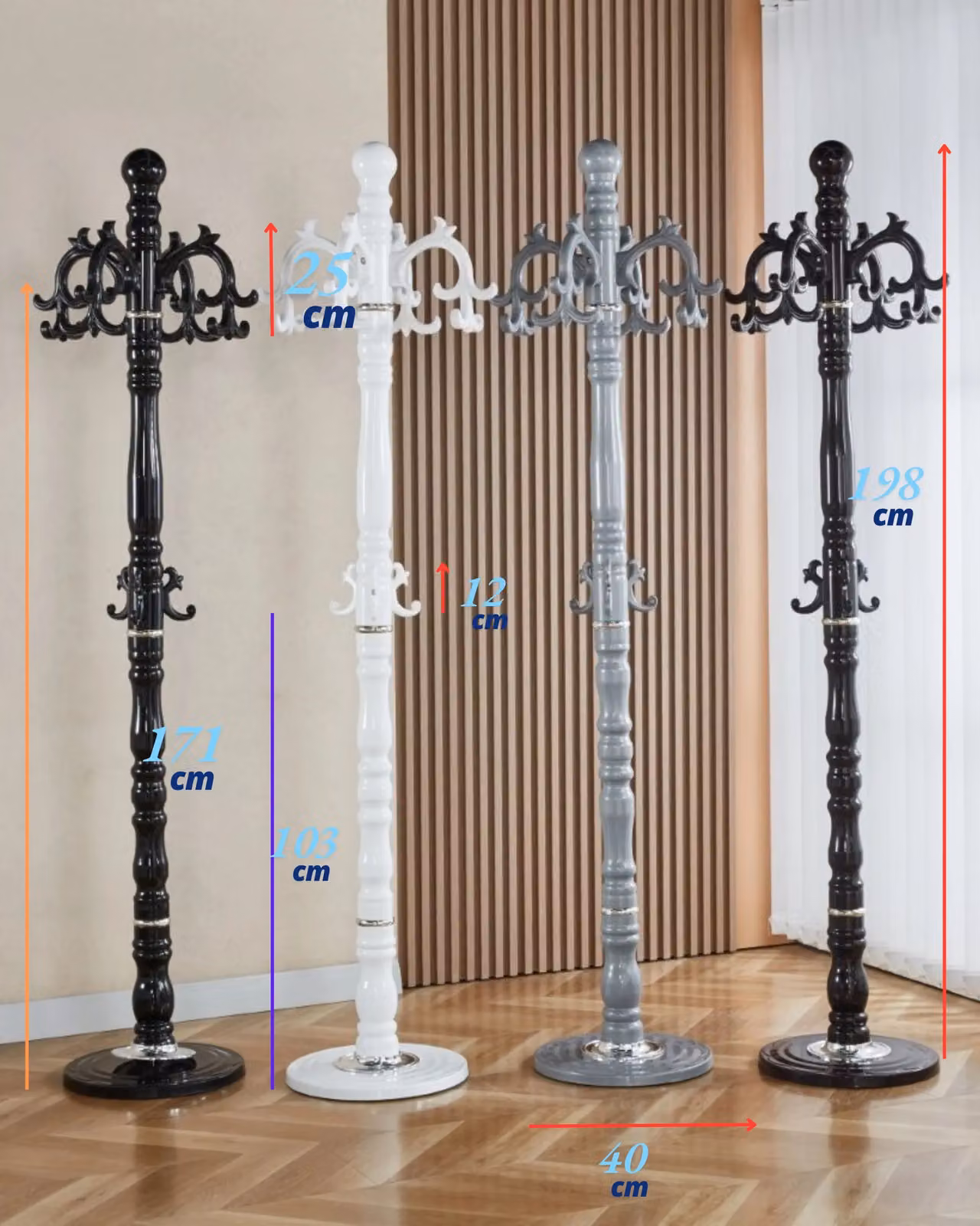 Modernique Vintage Style Post Tree Coat Stand in Brown, H 198 cm x W 80 cm x D 40 cm – 1
