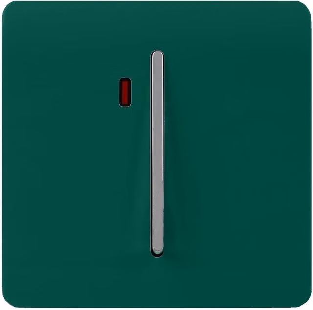 Trendi Switch Modern Glossy Double Pole Raised Profile 20 A 240V Tactile Chrome Single Switch with Neon Insert in Dark Forest Green – 1
