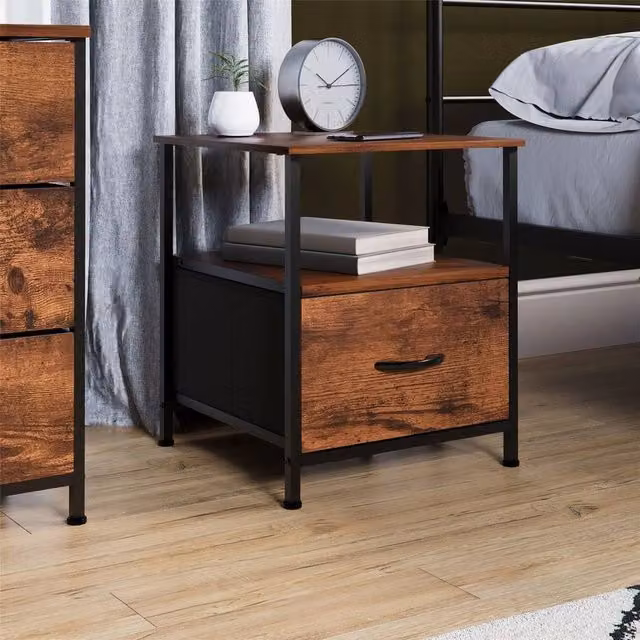 FORGEVIO Modern Brown Metal Single Drawer Chest of Drawers and Bedside Cabinet