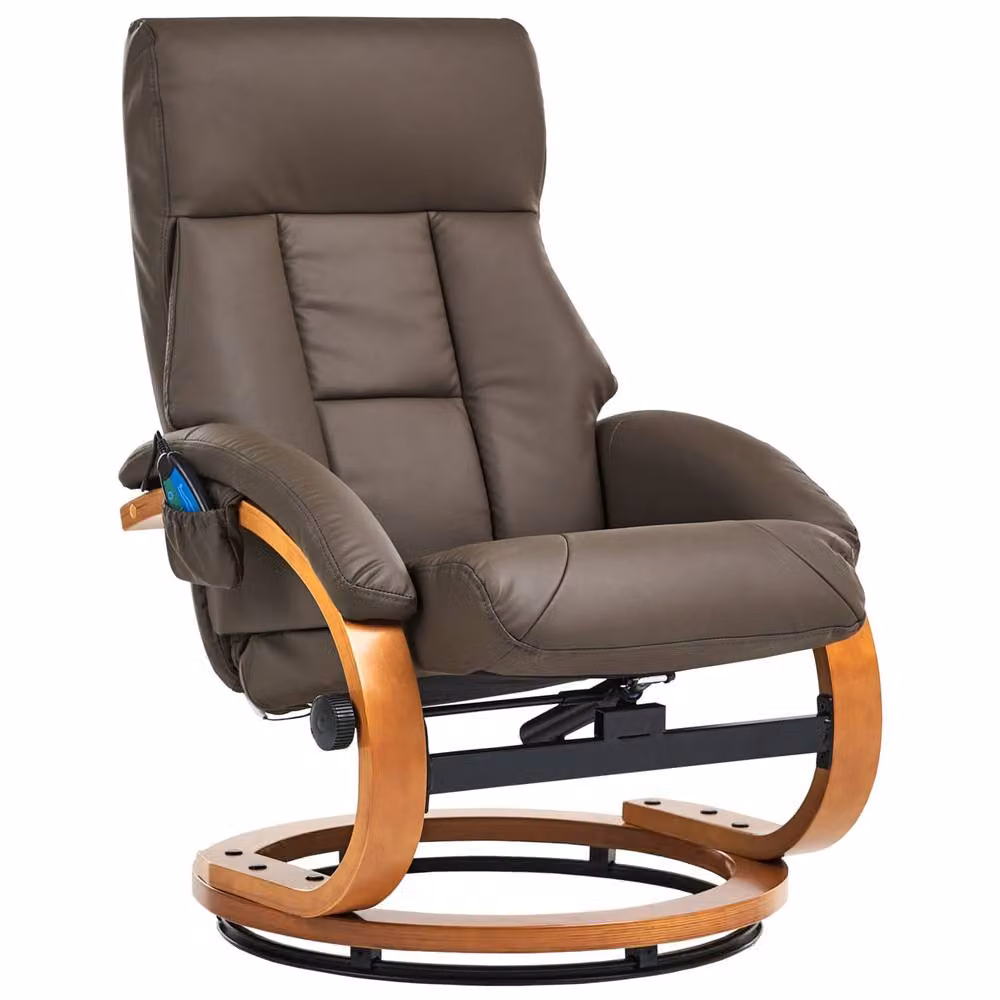 Wyld and Coco Brown Faux Leather Recliner Armchair with Footstool, Heated Massage with 5 Modes – 3