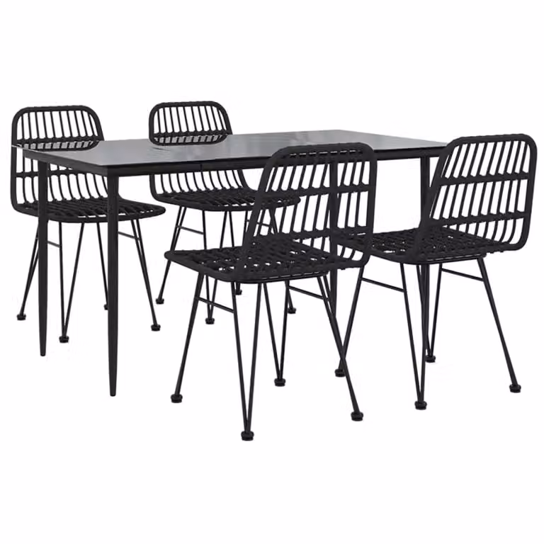 Berkfield Home 5 Piece Black Poly Rattan Garden Dining Set