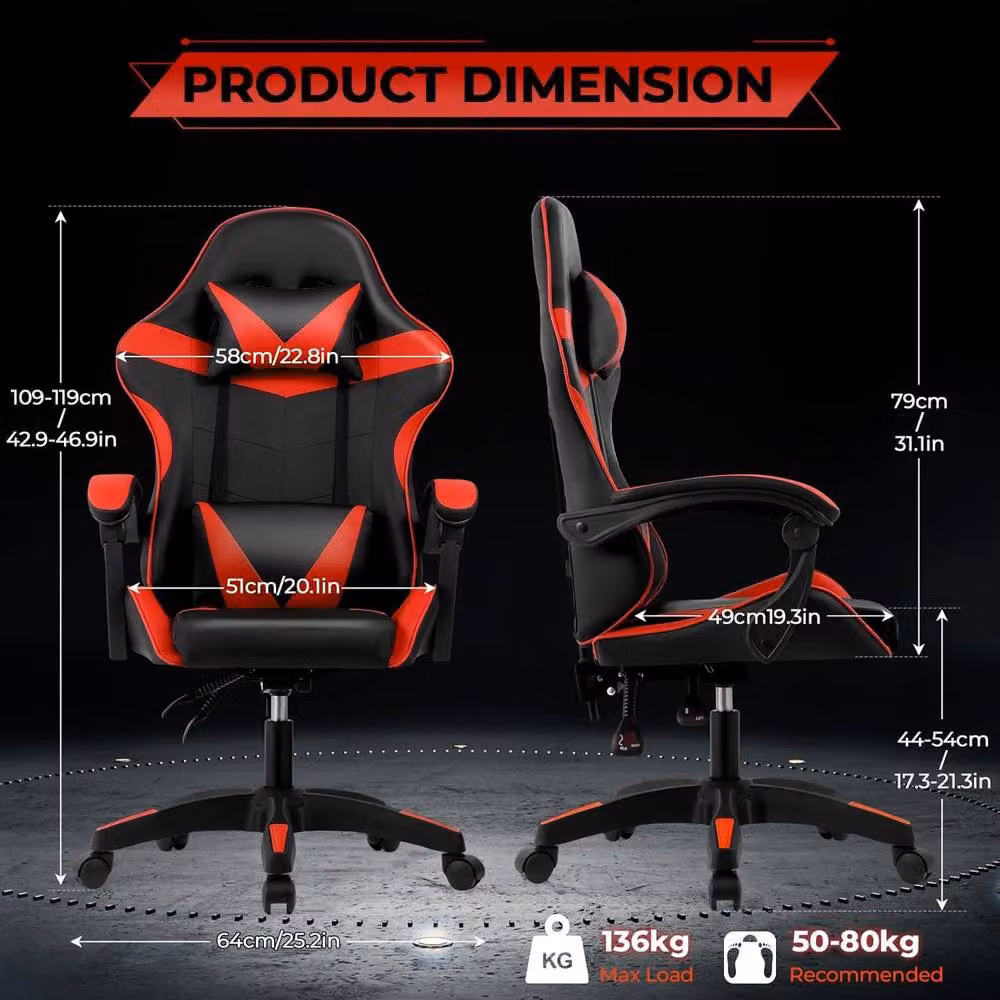 Lishetimig Ergonomic Red PU Leather Gaming Chair with Headrest and Armrests – 2